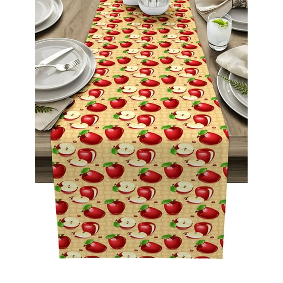Table Runner Dresser Scarves 90 Inch Long, Farm Red Apples and Ladybird Linen Dining Table Runners Rustic Yellow Texture Tabletop Scarf for Wedding Holiday Party Kitchen