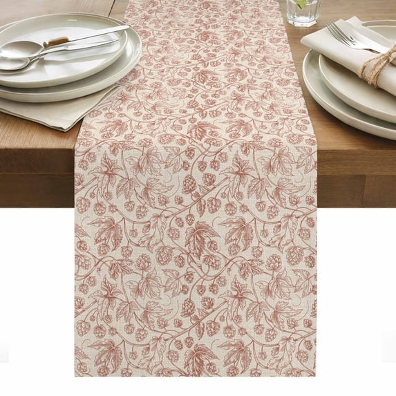 Table Runner Dresser Scarves 90 Inch Long,Farmhouse Leaves Hazelnut Sketch Linen Dining Table Runners