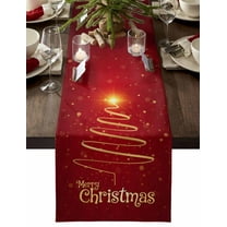 Table Runner Dresser Scarves 90 Inch Long,Gold Stripe Merry Christmas Text Linen Dining Table Runners