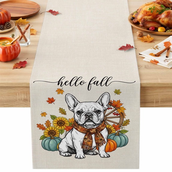 Table Runner Dresser Scarves 90 Inch Long,Hello Fall Words Bulldog ...