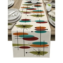 Table Runner Dresser Scarves 90 Inch Long, Medieval Abstract Geometric Art Linen Dining Table Runners Orange Teal Red Oval on Linen Tabletop Scarf for Wedding Holiday Party Kitchen