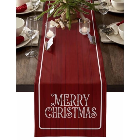 Table Runner Dresser Scarves 90 Inch Long,Merry Christmas Farmhouse Plank Linen Dining Table Runners