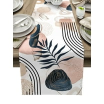 Table Runner Dresser Scarves 90 Inch Long, Mid-Century Modern Minimalist Geometric Linen Dining Table Runners Abstract Foliage Line Art Tabletop Scarf for Wedding Holiday Party Kitchen