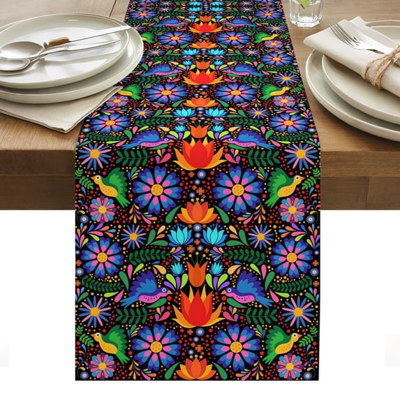 Table Runner Dresser Scarves 90 Inch Long,Mid-century Mexican Flower ...