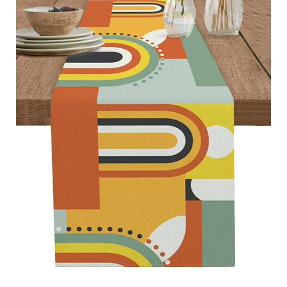 Table Runner Dresser Scarves 90 Inch Long, Middle Century Geometric Art Linen Dining Table Runners Retro Nordic Abstract Arch Tabletop Scarf for Wedding Holiday Party Kitchen