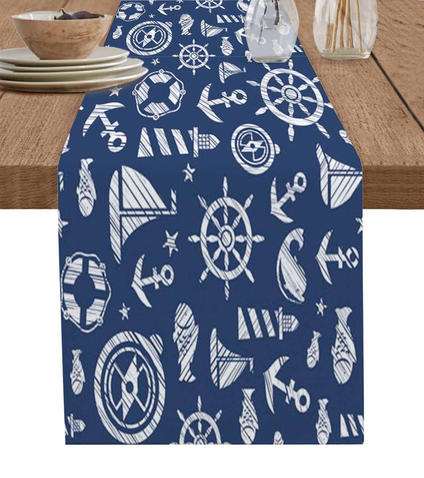 Table Runner Dresser Scarves 90 Inch Long, Nautical Compass Lignthouse ...