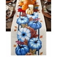 thumbnail image 1 of Table Runner Dresser Scarves 90 Inch Long,Retro Autumn Blue Pumpkins Linen Dining Table Runners, 1 of 9