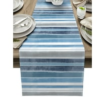 Table Runner Dresser Scarves 90 Inch Long, Retro Nothern Europe Stripe Linen Dining Table Runners Vintage Blue White Tabletop Scarf for Wedding Holiday Party Kitchen
