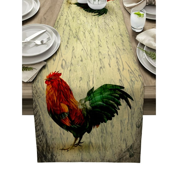 Table Runner Dresser Scarves 90 Inch Long, Rustic Farmhouse Animals Rooster Linen Dining Table Runners Vintage Old Newspaper Tabletop Scarf for Wedding Holiday Party Kitchen