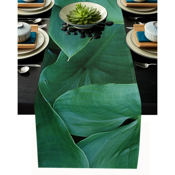 Table Runner Dresser Scarves 90 Inch Long, Rustic Green Leaves Summer Tropical Plant Linen Dining Table Runners Farm Country Style Tabletop Scarf for Wedding Holiday Party Kitchen