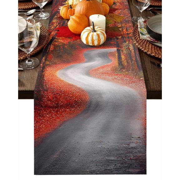 Table Runner Dresser Scarves 90 Inch Long,Rustic Maple Leaf Tree Road Linen Dining Table Runners