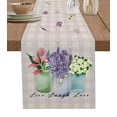 thumbnail image 1 of Table Runner Dresser Scarves 90 Inch Long, Spring Watercolor Blossom Flower Linen Dining Table Runners Purple Checker Lattice on Linen Tabletop Scarf for Wedding Holiday Party Kitchen, 1 of 7