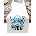 thumbnail image 1 of Table Runner Dresser Scarves 90 Inch Long, Summer Blue Black Jump Quote Linen Dining Table Runners Abstract Lake Paddle on White Tabletop Scarf for Wedding Holiday Party Kitchen, 1 of 7