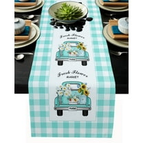 Table Runner Dresser Scarves 90 Inch Long, Teal Green and White Buffalo Plaid Car Linen Dining Table Runners Spring Sunflower Daisy Tabletop Scarf for Wedding Holiday Party Kitchen