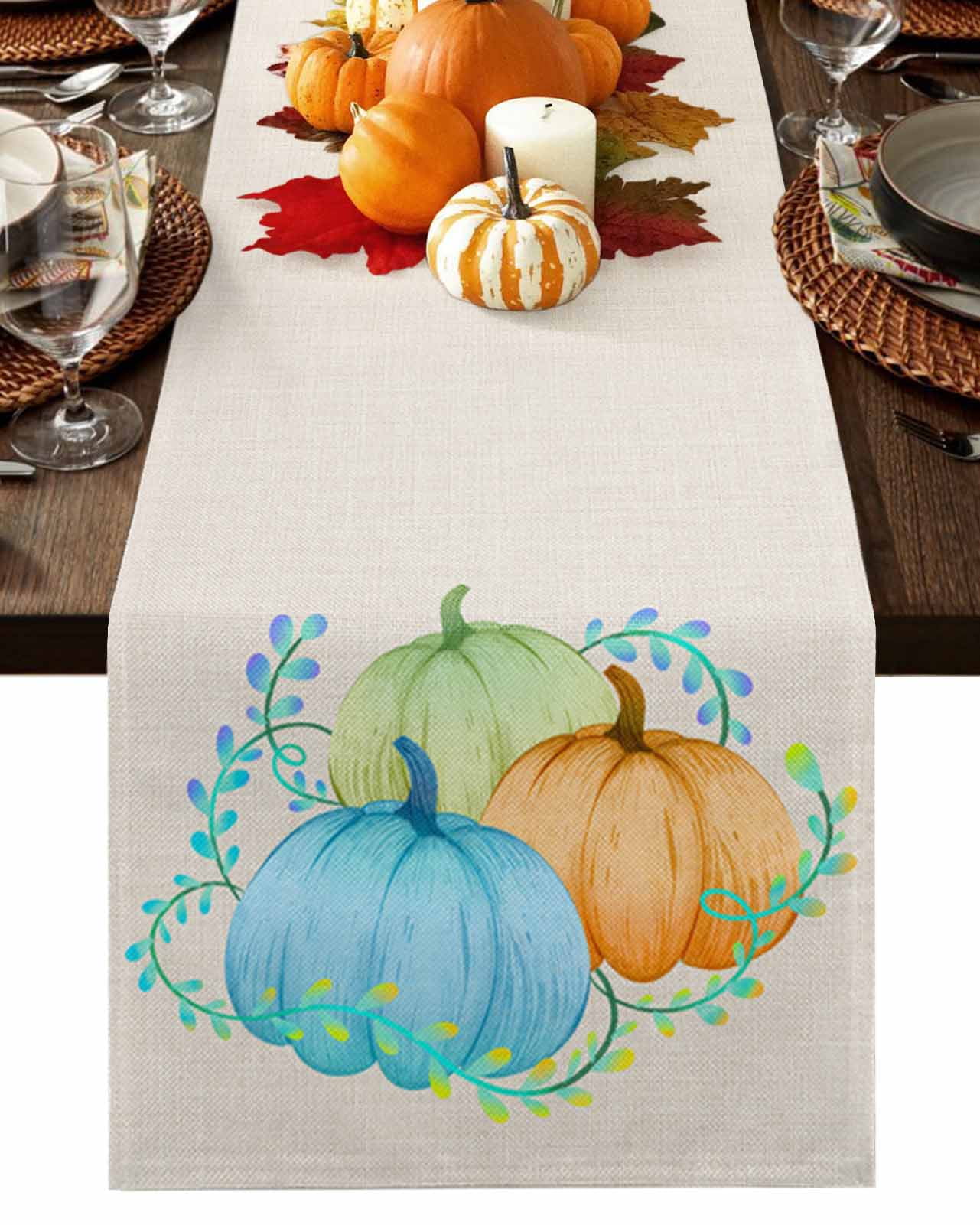 Table Runner Dresser Scarves 90 Inch Long,Thanksgiving Blue Orange