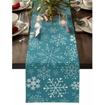 Table Runner Dresser Scarves 90 Inch Long,Watercolor Christmas Snowflakes on Teal Linen Dining Table Runners