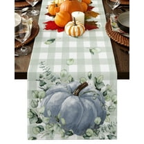 Table Runner Dresser Scarves 90 Inch Long, Watercolor Pumpkin Eucalyptus Leaf Linen Dining Table Runners Sage Green Buffalo Checker Tabletop Scarf for Wedding Holiday Party Kitchen