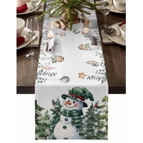 Table Runner Dresser Scarves 90 Inch Long,Watercolor Snowman Snowflake Linen Dining Table Runners
