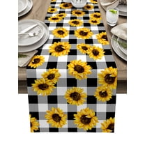 Table Runner Dresser Scarves 90 Inch Long, Watercolor Sunflower on Buffalo Linen Dining Table Runners Black and White Plaid Lattice Tabletop Scarf for Wedding Holiday Party Kitchen