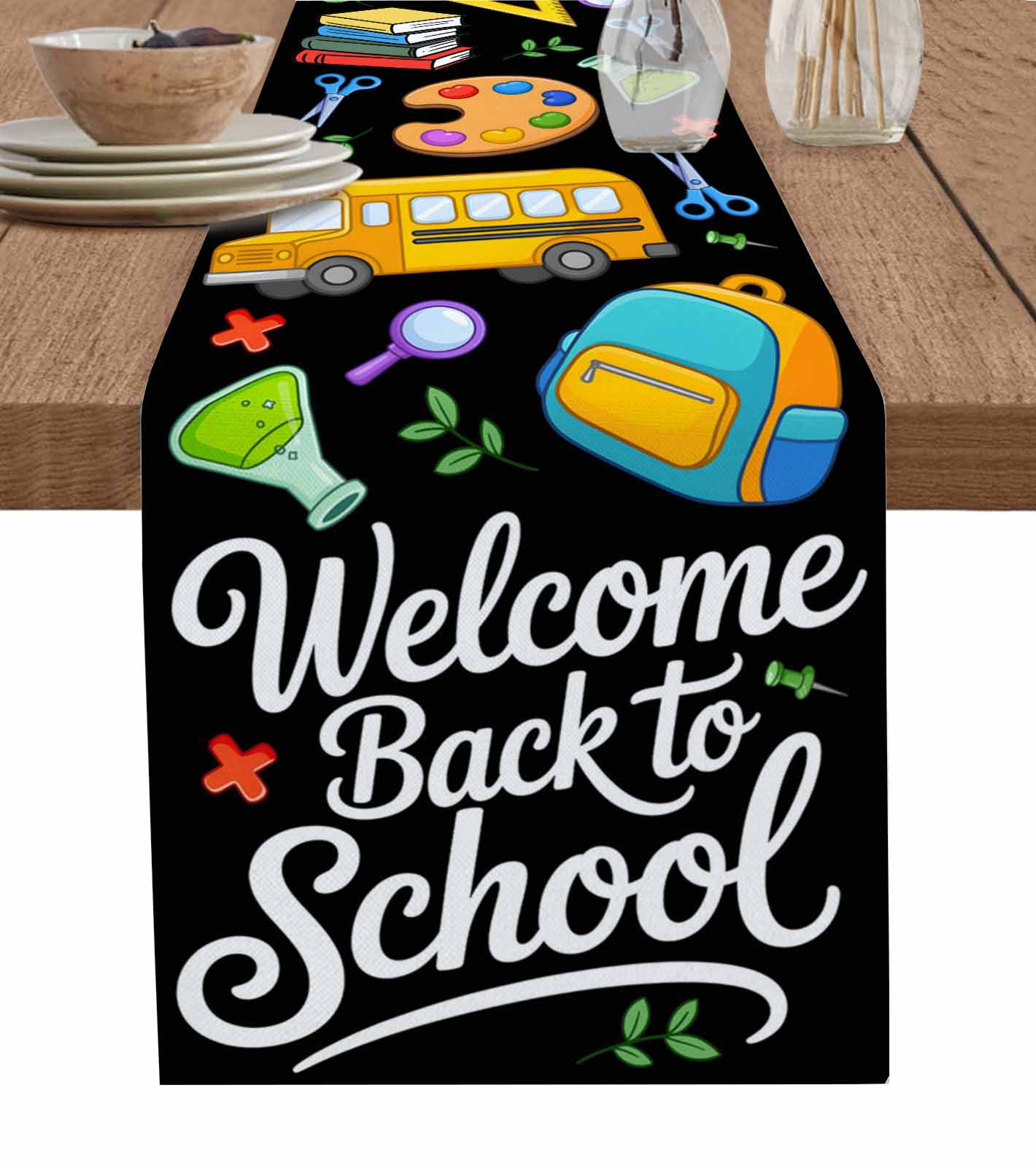 Welcom Ruler Table Runner Dresser Scarves 90 Inch Long,Welcome Back to School Black ...