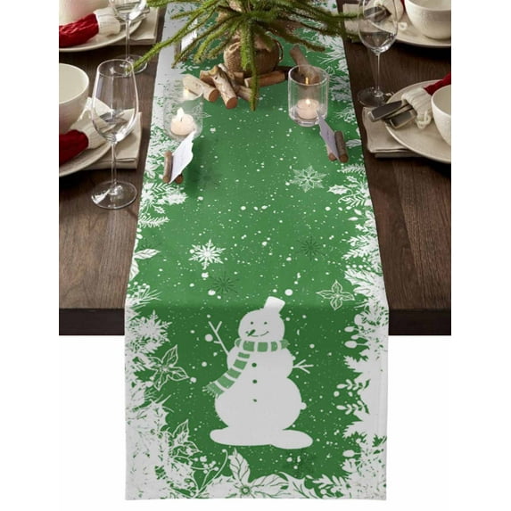Table Runner Dresser Scarves 90 Inch Long,White Snowman Chic Plant Snowflake Christmas Theme Linen Dining Table Runners