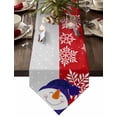 thumbnail image 1 of Table Runner Dresser Scarves Christmas Cute Snowman Purple Hat Scarf Cotton Linen Burlap Table Cover Snowflake Dot on Red Gray Table Runners for Family Kitchen Dining Holiday Party Banquet Decor, 1 of 5