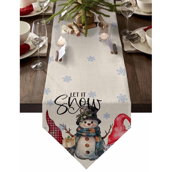Table Runner Dresser Scarves Christmas Gnome with Snowman Cotton Linen Burlap Table Cover Winter Snowflake on Linen Table Runners for Family Kitchen Dining Holiday Party Banquet Decor