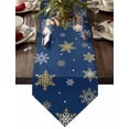thumbnail image 1 of Table Runner Dresser Scarves Christmas Gold White Snowflake Cotton Linen Burlap Table Cover Winter Snow Texture on Blue Table Runners for Family Kitchen Dining Holiday Party Banquet Decor, 1 of 5