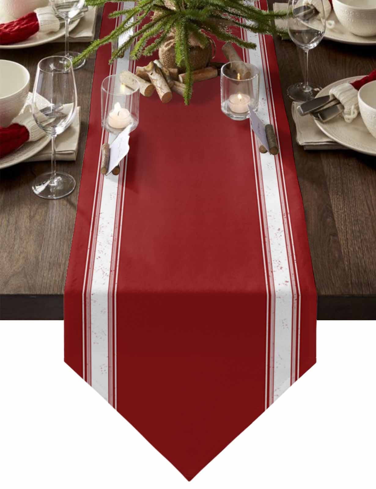 Table Runner Dresser Scarves Christmas Minimalist Art Cotton Linen Burlap Table Cover Red and White Stripe Line Table Runners for Family Kitchen Dining Holiday Party Banquet Decor