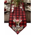 thumbnail image 1 of Table Runner Dresser Scarves Christmas Reindeer with Flower Cotton Linen Burlap Table Cover Pine Cone on Red Black Buffalo Plaid Table Runners for Family Kitchen Dining Holiday Party Banquet Decor, 1 of 5