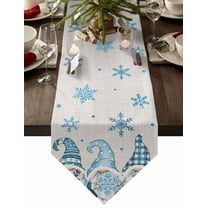 Table Runner Dresser Scarves Winter Christmas Cute Gnome Cotton Linen Burlap Table Cover Blue Snowflake on Burlap Table Runners for Family Kitchen Dining Holiday Party Banquet Decor