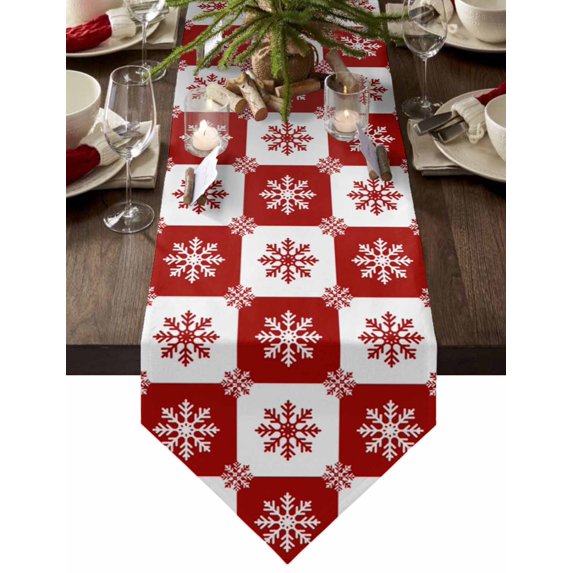 Table Runner Dresser Scarves Winter Christmas Seamless Snowflak Cotton Linen Burlap Table Cover Vintage Farm Buffalo Plaid Table Runners for Family Kitchen Dining Holiday Party Banquet Decor