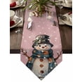thumbnail image 1 of Table Runner Dresser Scarves Winter Christmas Snowman with Scarf Cotton Linen Burlap Table Cover Snowflake on Pink Burlap Table Runners for Family Kitchen Dining Holiday Party Banquet Decor, 1 of 5