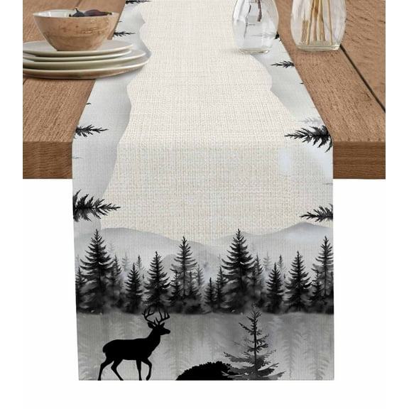 Table Runner Elk Deer Reindeer Table Decoration for Kitchen Dinning Forest Mountain Retro Table Decoration for Indoor Outdoor Party Wedding Decor 13x72inch