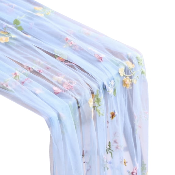 Table Runner Embroidered Sheer Light Blue Floral Butterfly Pastel Spring 1Pc for Dining Room Party Cottagecore Home Decor