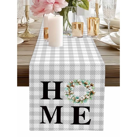 Table Runner Eucalyptus Leaf Cotton Wreath Table Runners Buffalo Plaid Home Cotton Linen Dresser Scarf Kitchen Dining Table Decor for Home Dinner Party Decor 13x36 Inch