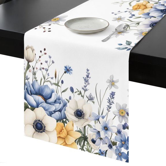 Table Runner Eucalyptus Leaf Flowers Decorative Dining Table Runner Berry Blue Florall Kitchen Table Decoration for Home, Holiday and Party Use 13x36 Inch