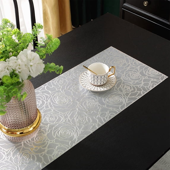 Table Runner, European Rose Hollowed Out Washable PVC Table Flag for Dining Table, Kitchen Party Wedding Decorations and Holiday Home Tabletop Accessories