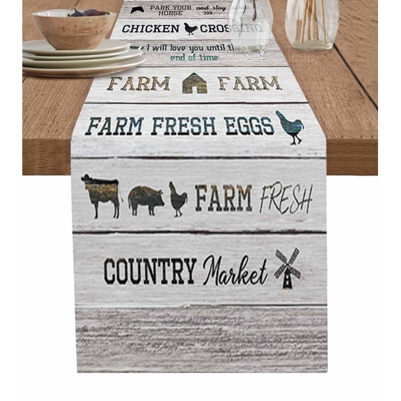 Table Runner Farm Barn Table Decoration for Kitchen Dinning Farmhouse Animal Cow Pig Table Decoration for Indoor Outdoor Party Wedding Decor 13x72 Inch