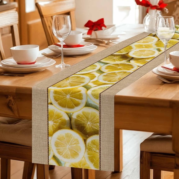 Table Runner Farm Lemon Slices Close-up Dresser Scarves 13x36 Inch,Linen Table Runners Rustic Retro Linen Burlap Tablerunner for Home Dining Indoor Outdoor Wedding Party Tabletop Decor