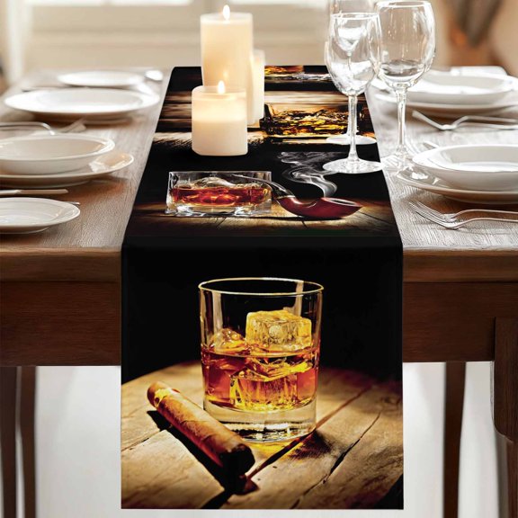 Table Runner,Farm Wine Glass on Wood Table Kitchen Dining Table Runners Tabletop Decorations Country Style Tablerunner Dresser Scarves for Home Party Wedding Birthday Decor,13x72in