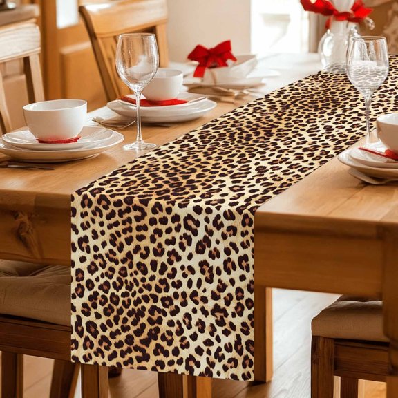 Table Runner Farmhouse Brown Tan Leopard Print Dresser Scarves 13x36 Inch,Linen Table Runners Abstract Wild Animal Texture Tablerunner for Home Dining Indoor Outdoor Wedding Party Tabletop Decor