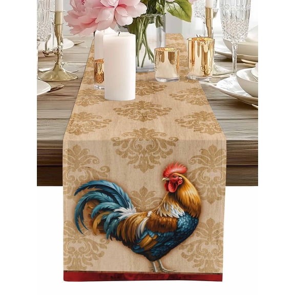 Table Runner Farmhouse Chicken Rooster Cock Table Runners Vintage Farm Animal Cotton Linen Dresser Scarf Kitchen Dining Table Decor for Home Dinner Party Decor 13x36 Inch