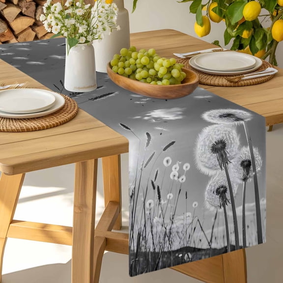Table Runner Farmhouse Grey Field Dandelion Rural Plant Dresser Scarves 13x36 Inch,Linen Table Runners Idyllic Botanical Tablerunner for Home Dining Indoor Outdoor Wedding Party Tabletop Decor