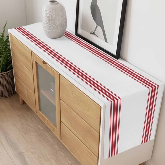 Table Runner Farmhouse Red Stripes Dresser Scarves 13x72 Inch,Linen Table Runners White Tablerunner for Home Dining Indoor Outdoor Wedding Party Tabletop Decor