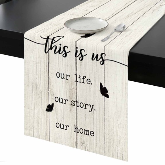 Table Runner Farmhouse Style Decorative Dining Table Runner Funny Quote Wood Grain Kitchen Table Decoration for Home, Holiday and Party Use 13x72 Inch