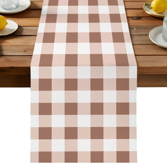 Table Runner Farmhouse Vintage Decorative Table Runner for Kitchen Gingham Checkered Texture Dinning Runner for Party Wedding Holiday Indoor Outdoor 13x36inch