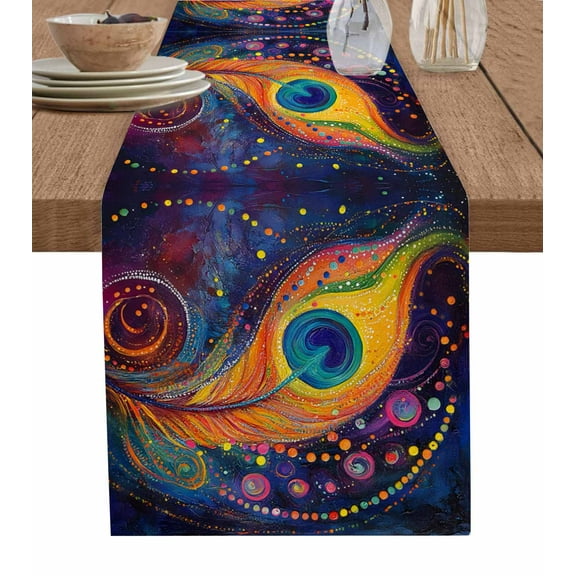 Table Runner Feather Table Decoration for Kitchen Dinning Abstract Art Colorful Table Decoration for Indoor Outdoor Party Wedding Decor 13x90inch
