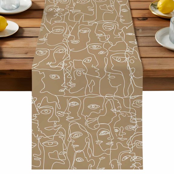 Table Runner Feminine Face Sketch Table Runners Tan Shape Lines Cotton Linen Dresser Scarf Kitchen Dining Table Decor for Holiday Party Decor 13x36 Inch
