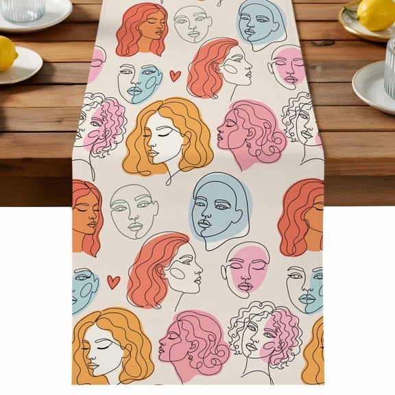 Table Runner Feminine Sketch Table Runners Orange Abstract Face Lines Cotton Linen Dresser Scarf Kitchen Dining Table Decor for Holiday Party Decor 13x36 Inch